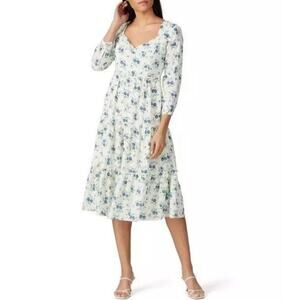 Sweet Baby Jamie cream blue floral midi dress size Medium feminine cottagecore
